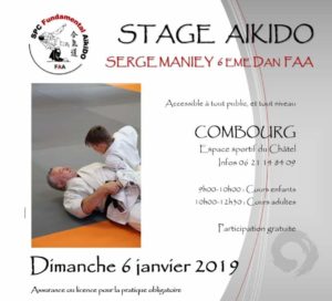Affiche de présentation du stage d'aïkido animé par Serge Maniey au dojo de Combourg le 6 janvier 2019