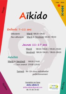Horaires de la saison 2023-24 d'Aïkido au dojo de Plougoumelen