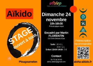 Affiche du stage d'aïkido de Martin Florentin au dojo de Plougoumelen le 24/10/2024